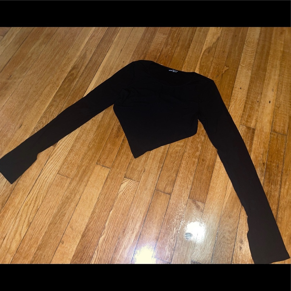 SHEIN Black Long Sleeve Crop Top Size Large Women